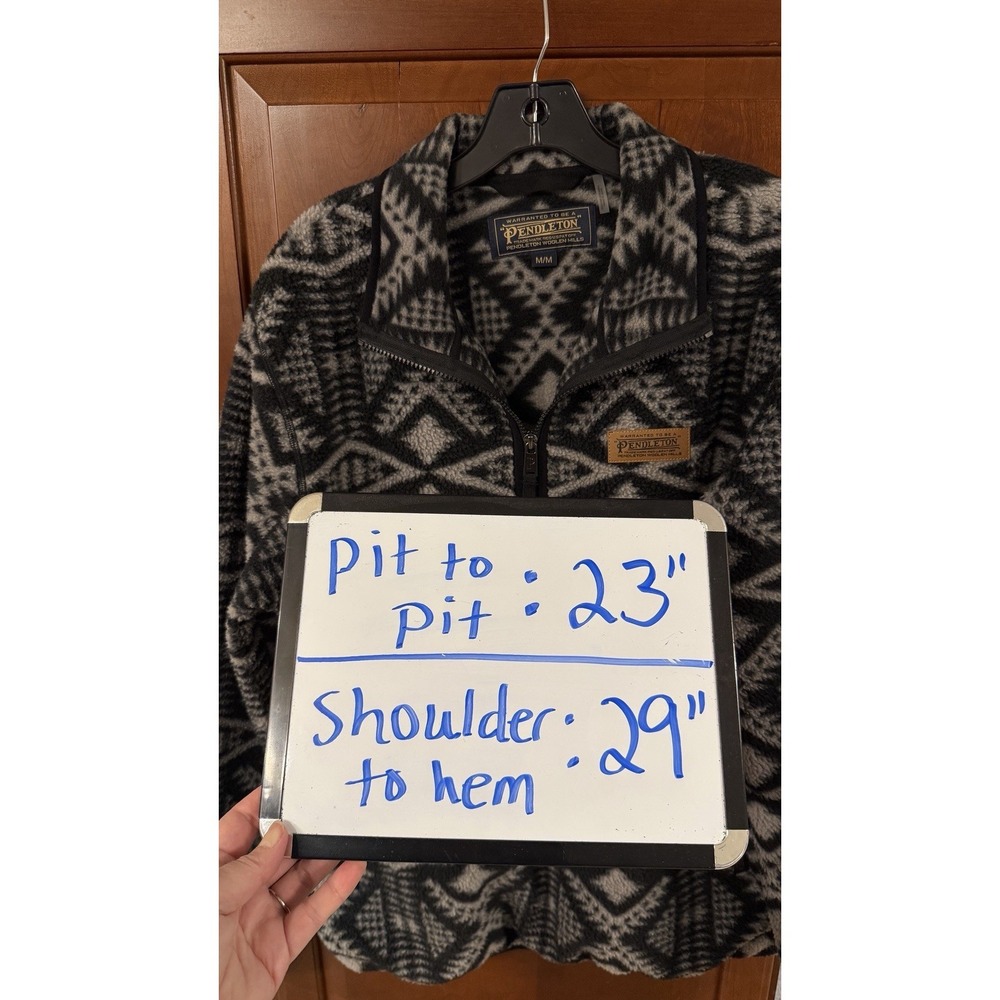 Pendleton BLACK/SILVER GRAY GEOMETRIC Half-Zip Sherpa Fleece Jacket Men's Medium - Picture 9 of 9